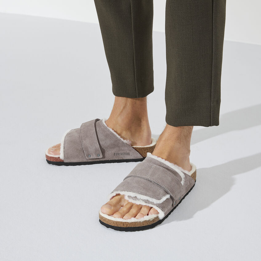 Birkenstock Kyoto Shearling Suede Leather Stone Coin